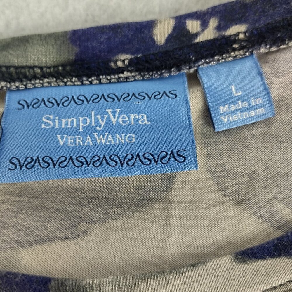 Simply Vera Womens Ivory Blue Floral Long Sleeve Casual Knit Top Size Large - Picture 9 of 11